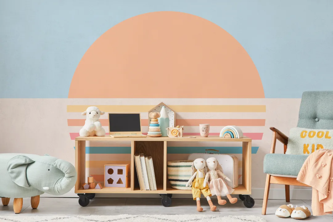 70’s Pastel Block Color Sun Retro Wallpaper Mural