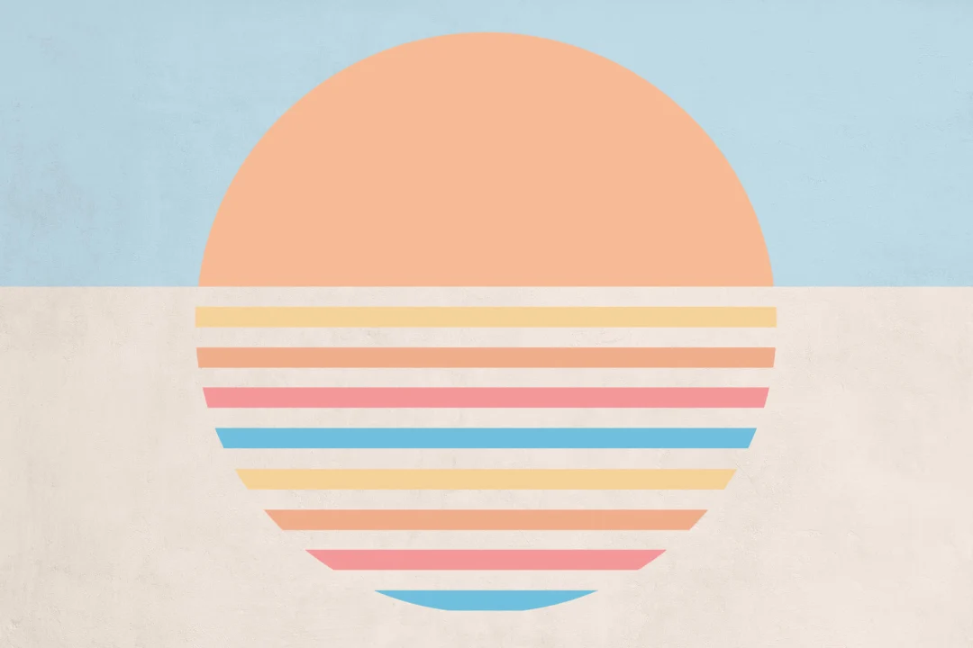 70’s Pastel Block Color Sun Retro Wallpaper Mural