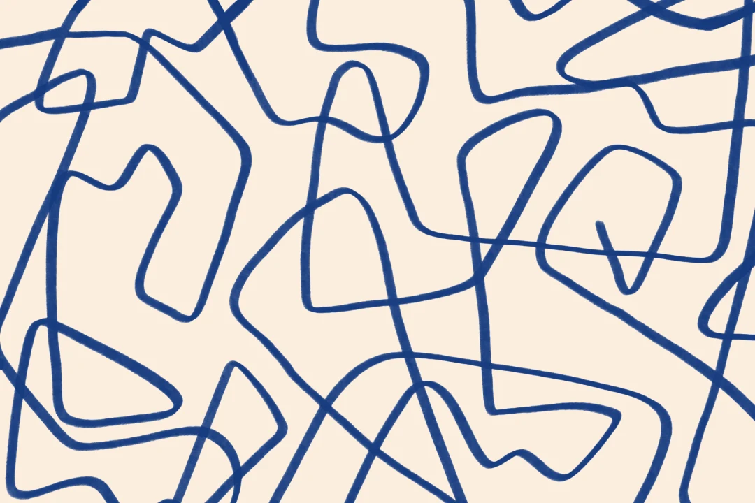 Abstracto dibujado a mano garabatos Mural de papel pintado en azul sobre fondo beige