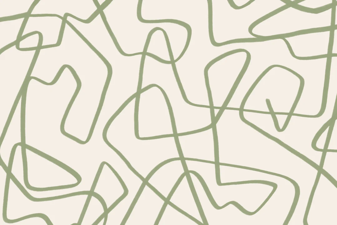 Abstrakt Handritad Scribble Mural-tapeter i grönt på beige bakgrund