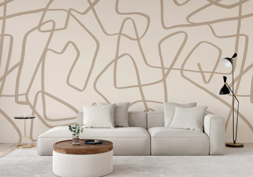 Abstract Hand Drawn Scribble Wall Mural in Beige on Neutral Background