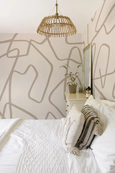 Abstract Hand Drawn Scribble Wall Mural in Beige on Neutral Background