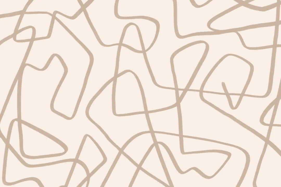 Mural de papel pintado abstracto con garabatos en beige sobre fondo neutro