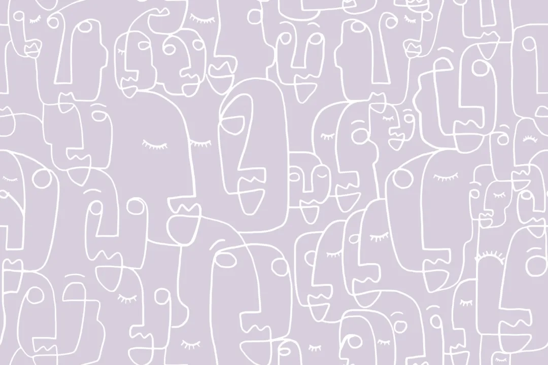 Large Lilac Face Line Drawing Wallpaper Mural