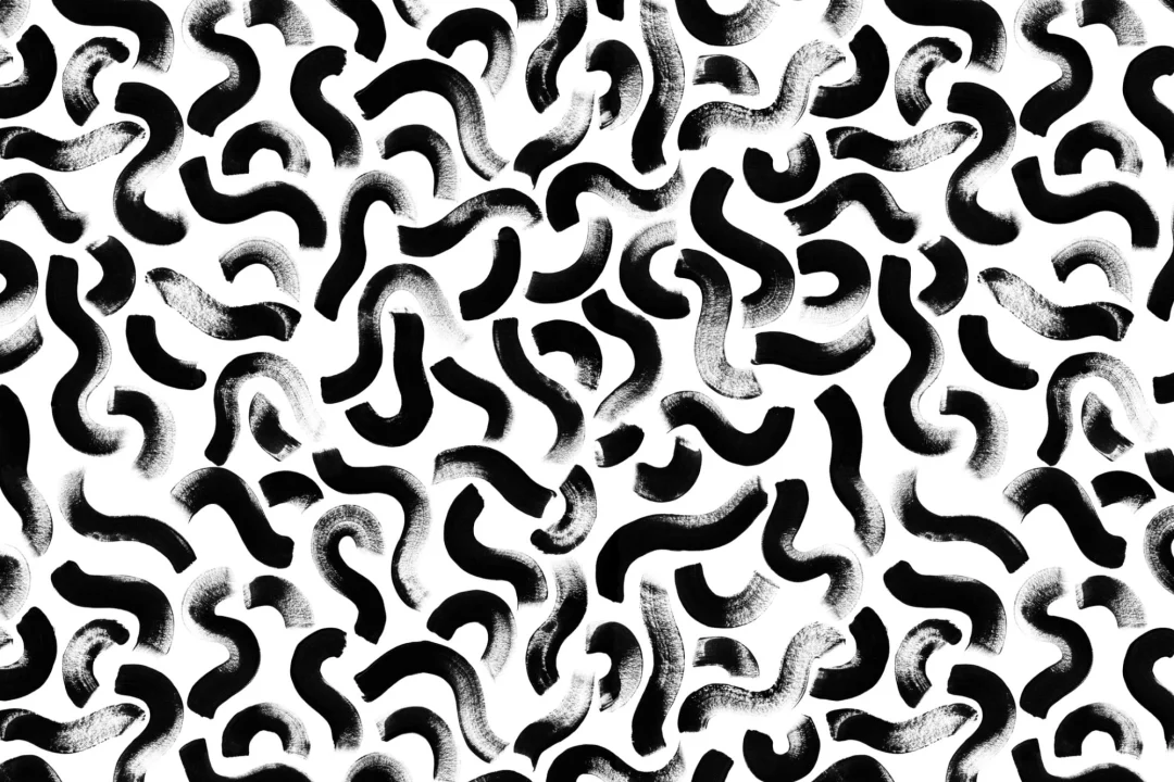 Abstract Black Painted Squiggles Repeat Pattern Wallpaper