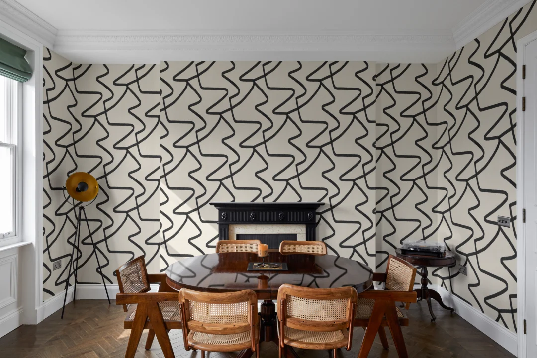 Black and Neutral Abstract Lines Repeat Pattern Wallpaper