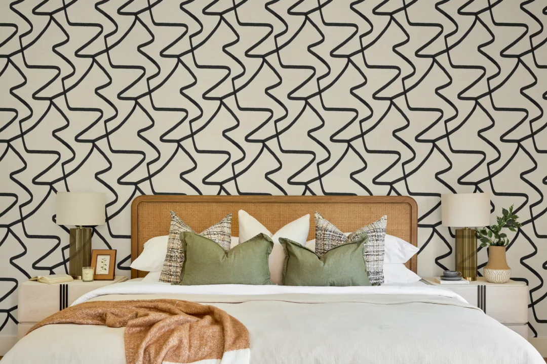 Negru și neutru Abstract Lines Repeat Pattern Wallpaper