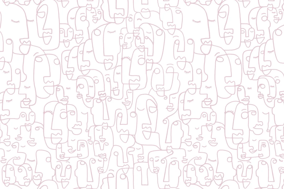 Pink Abstract Face Line Drawing Repeat Pattern Wallpaper
