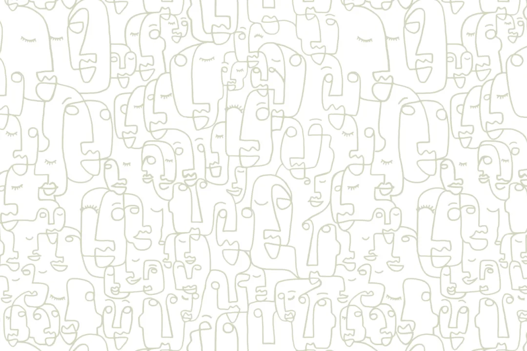 Green Abstract Face Line Drawing Repeat Pattern Wallpaper