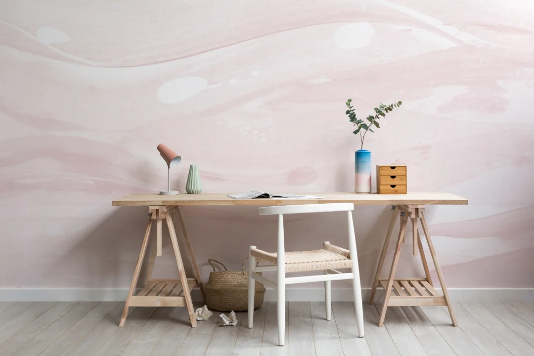 Pink Abstract Paint Brushstroke Waves Wallpaper Mural