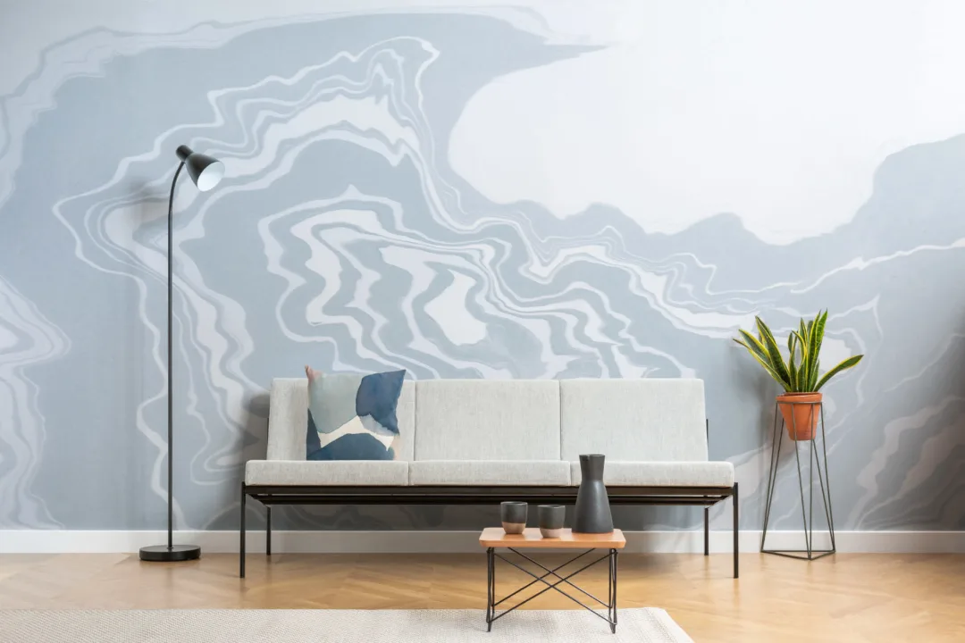 Blue Japanese Marbled Art Suminagashi Wallpaper Mural