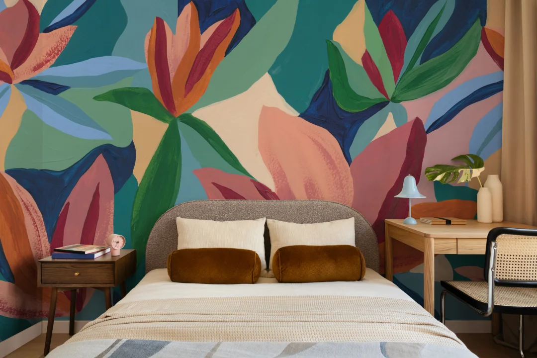 Multicolor Abstract Floral Fantasy Mural With Bold Energy