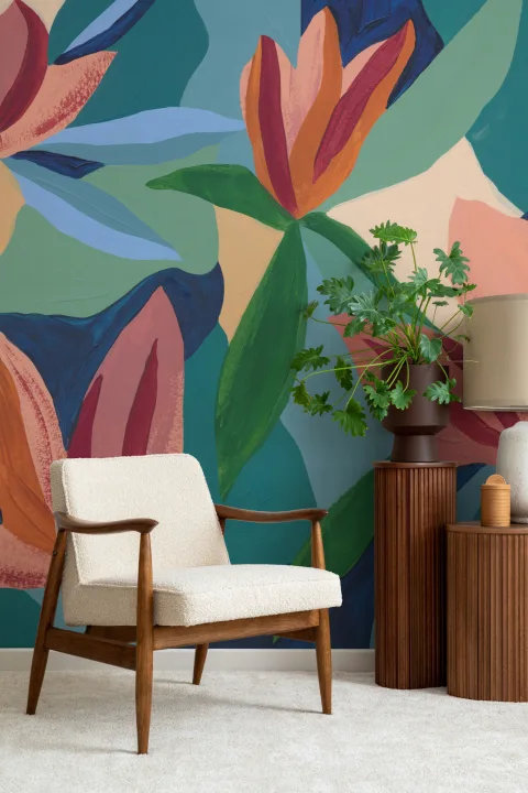 Murales de papel pintado de fantasía floral abstracta multicolor con energía audaz