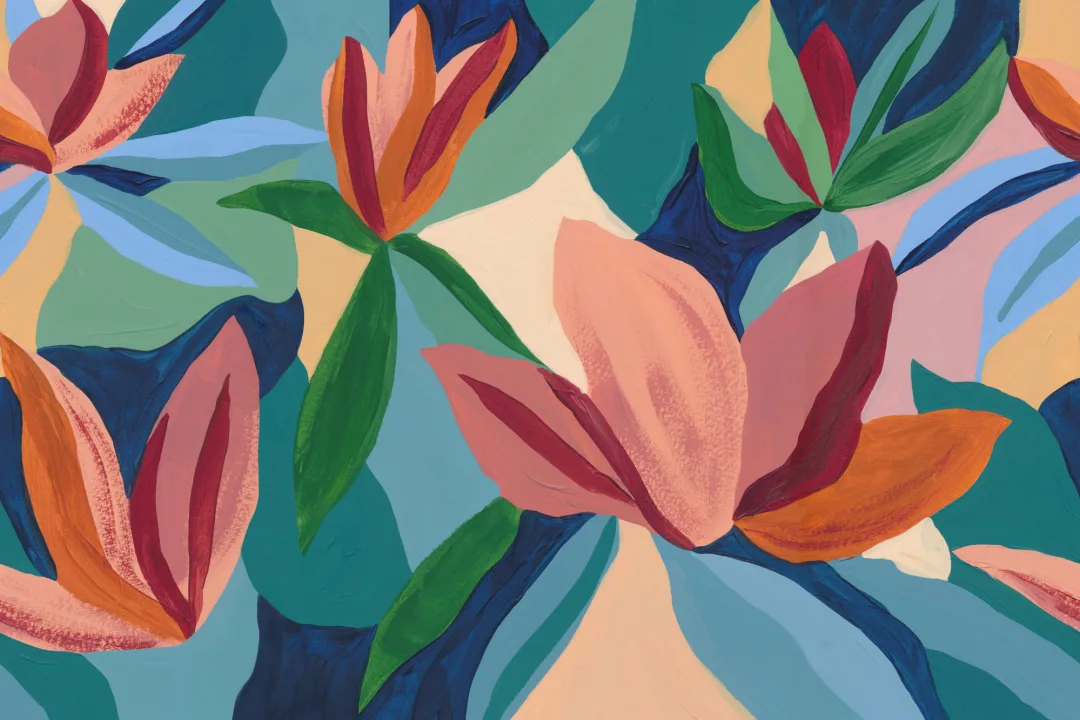Murales de papel pintado de fantasía floral abstracta multicolor con energía audaz