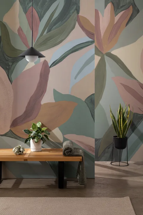 Fresque murale botanique florale multicolore moderne nature