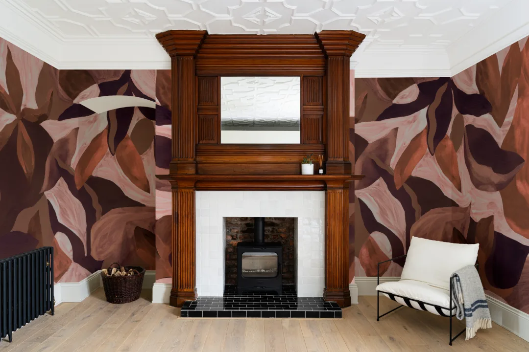 Multicolor Abstract Dark Botanical Mural For Dramatic Spaces