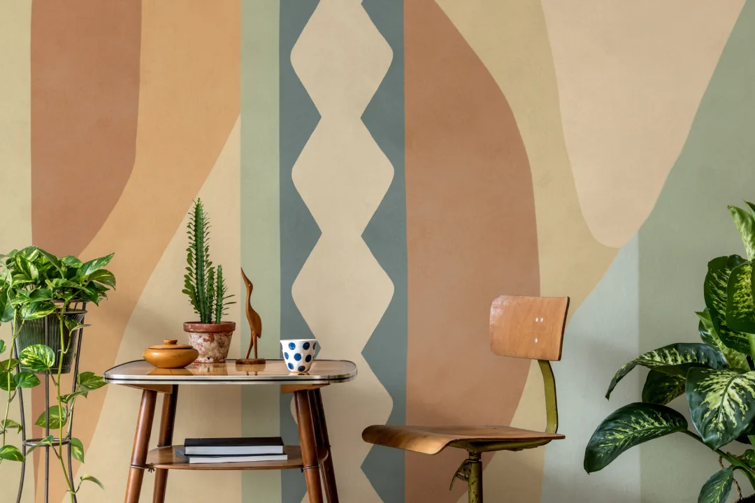 Flerfärgad abstrakt geometrisk klassisk mural-tapeter med retrokänsla