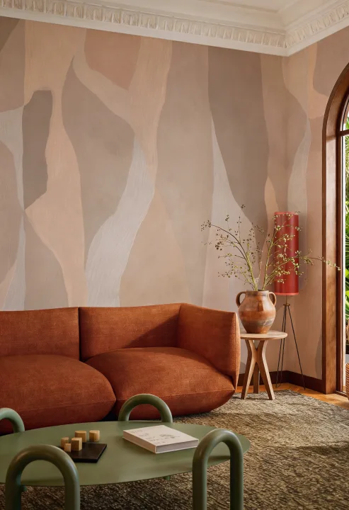 Neutral Abstract Art Mural For A Calming Ambiance
