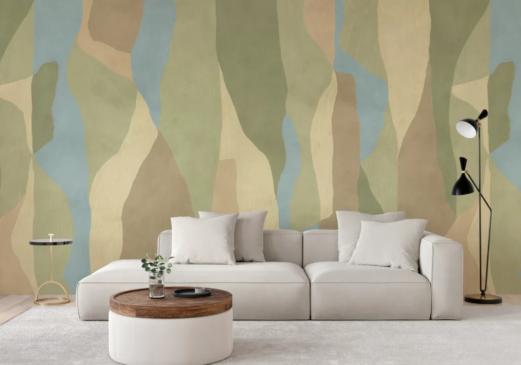 Grön abstrakt modern mural-tapet med lugnande jordnära toner