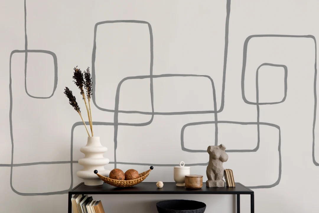 Carta da Parati Minimal con Linee in Beige e Grigio