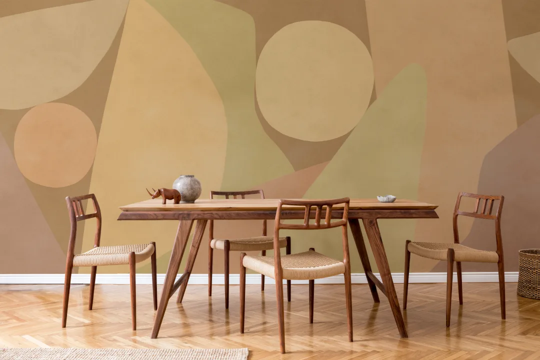 Warm Geometric Abstract Neutral Mural for Modern Spaces