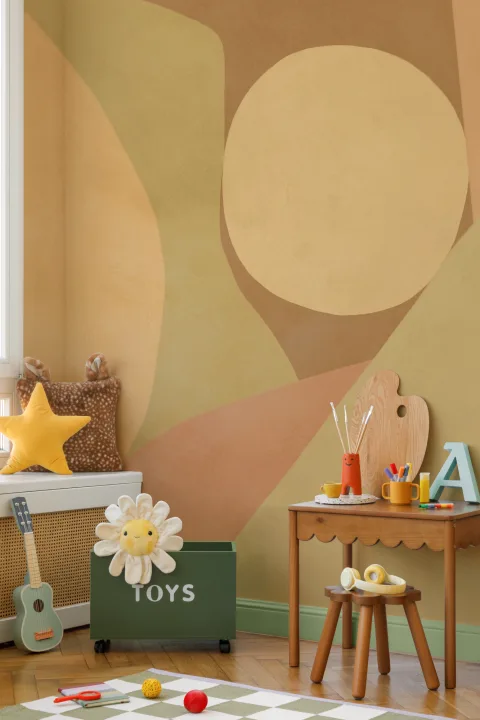 Warm Geometric Abstract Neutral Mural for Modern Spaces