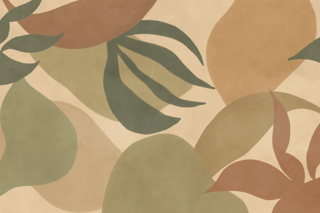 Fototapet mural cu frunze botanice abstracte multicolore în tonuri calde