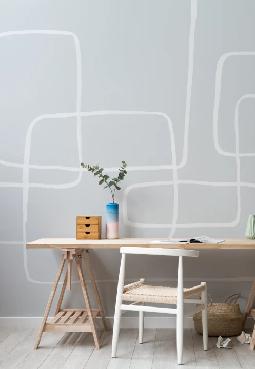 Mural Papel Pintado Azul y Blanco con Líneas Minimalistas