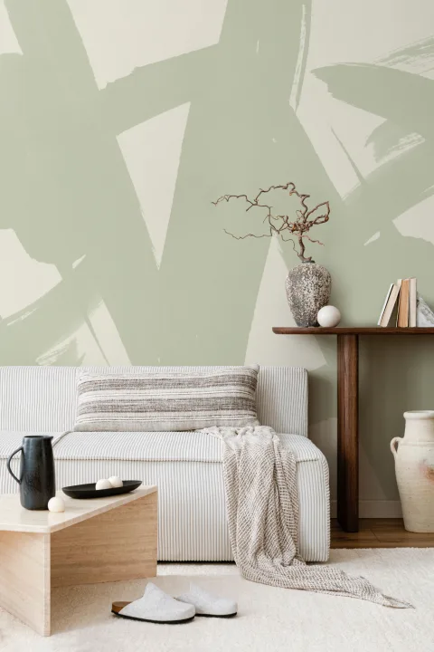Sage Green Japanese Calligraphy Wallpaper Mural