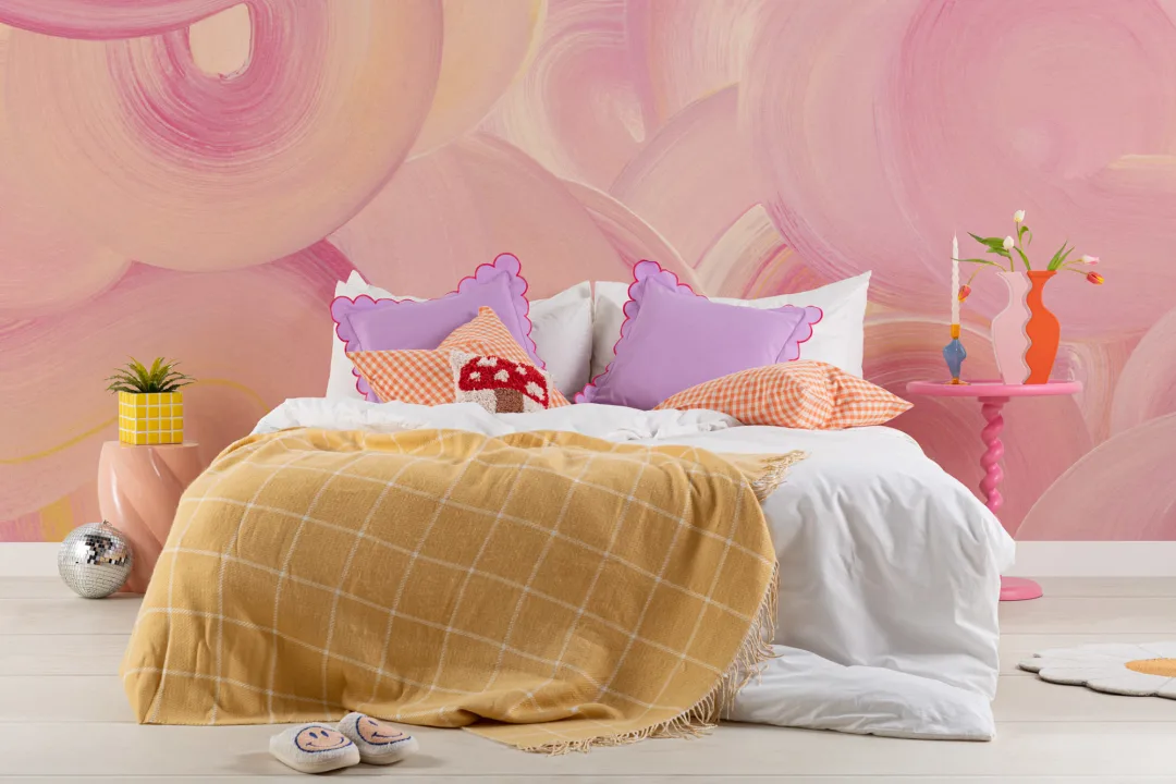 Pink Painted Swirl Brush Strokes Wall Mural