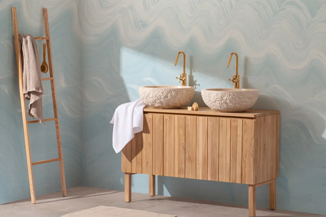Blue Painted Wavy Brush Strokes Wall Mural