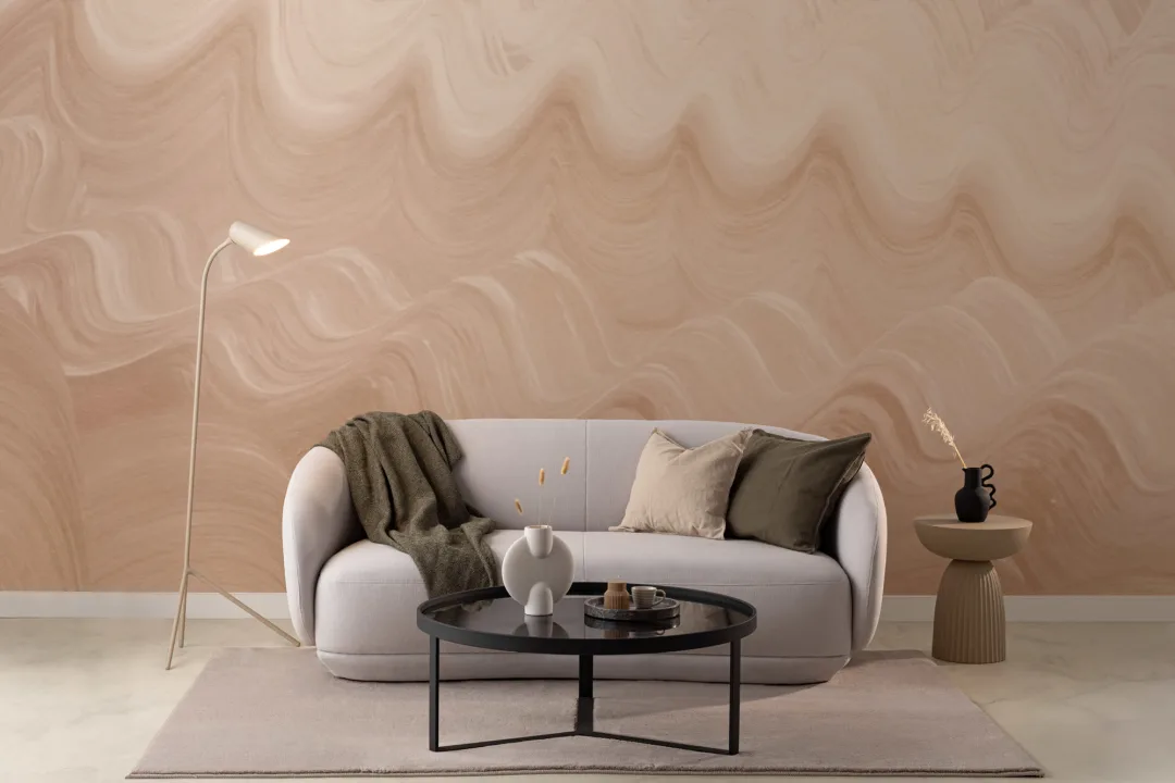 Brown Painted Wavy Brush Strokes Wall Mural