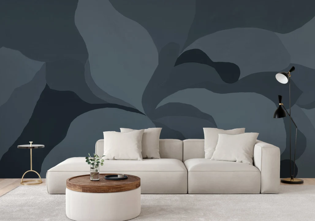 Blue Abstract Magnolia Flower Mural