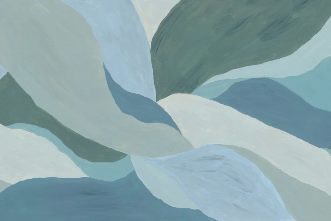 Blue Abstract Painted Leaf Mural