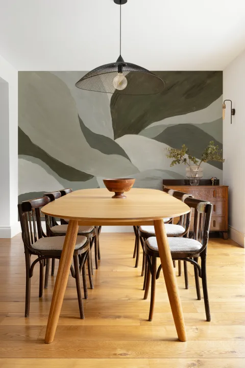 Green Abstract Painted Leaf Mural