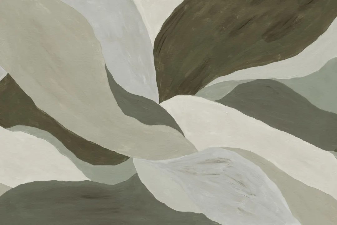 Green Abstract Painted Leaf Mural