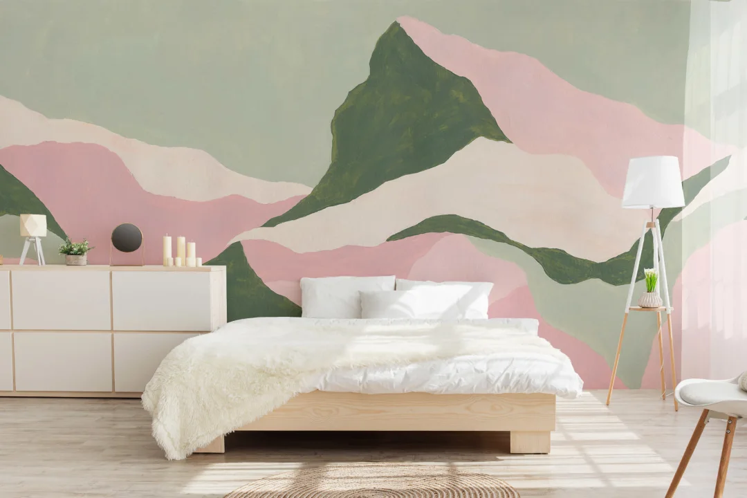 Green Abstract Mountain Mural