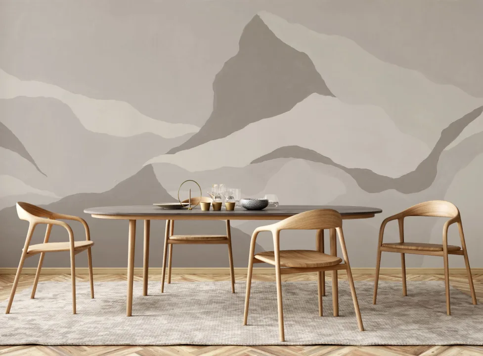 Neutral Abstract Mountain Mural
