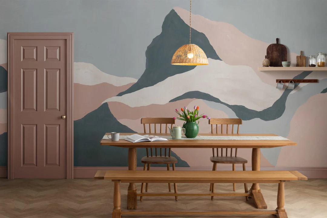 Peach Abstract Mountain Mural