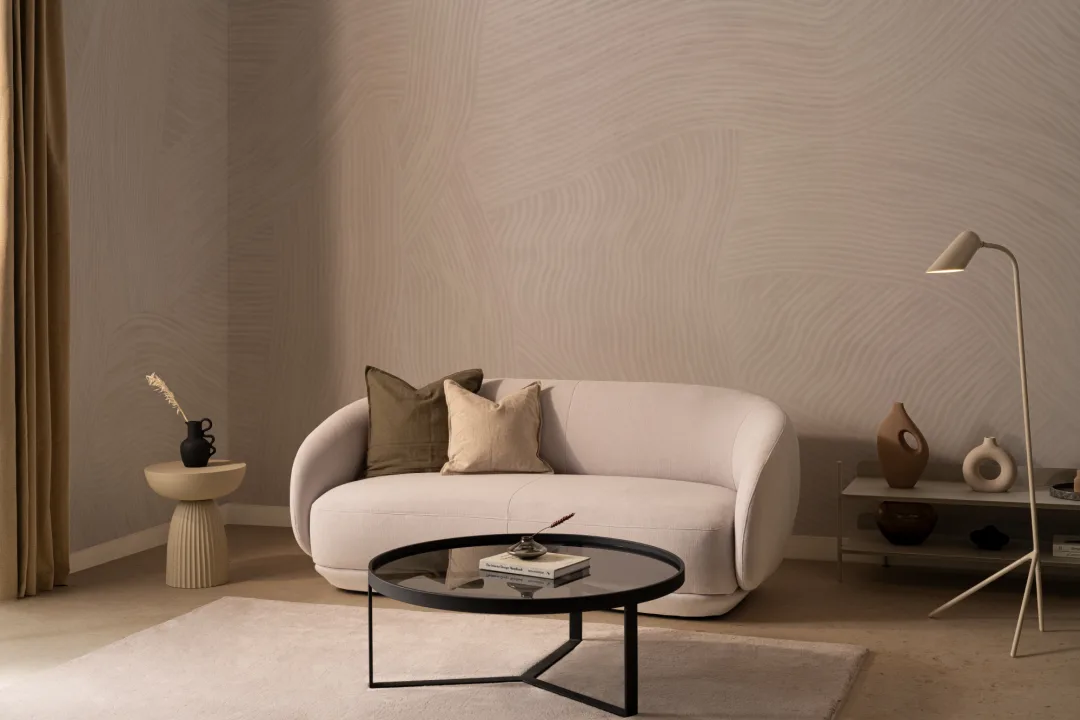 Beige Curved Flowing Shapes Mural