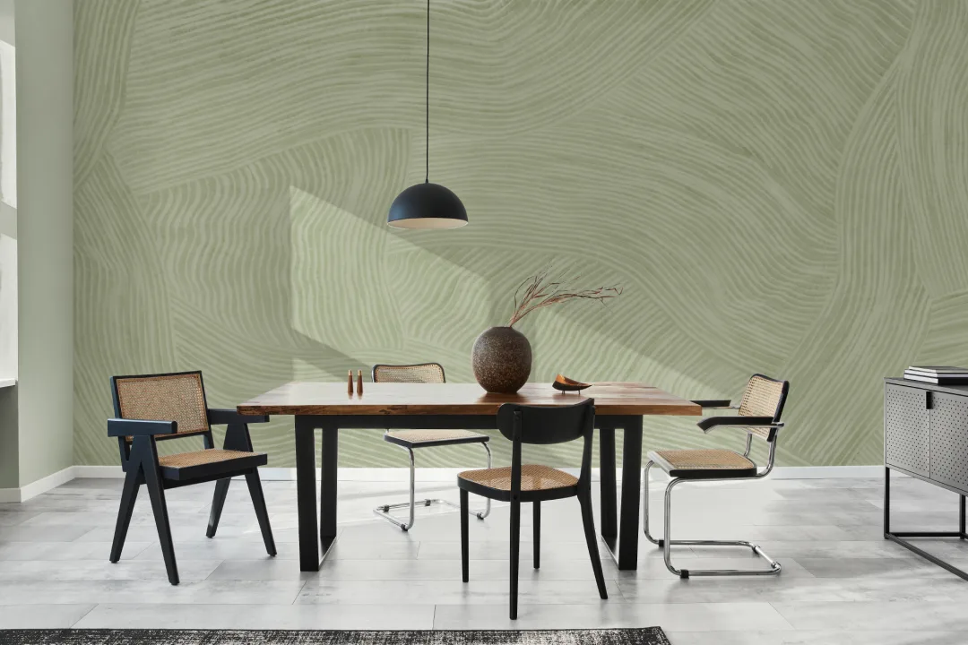Green Curved Flowing Shapes Mural