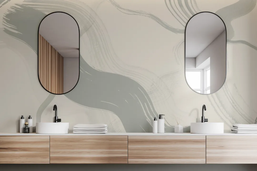 Green Abstract Ink Brush Strokes Mural