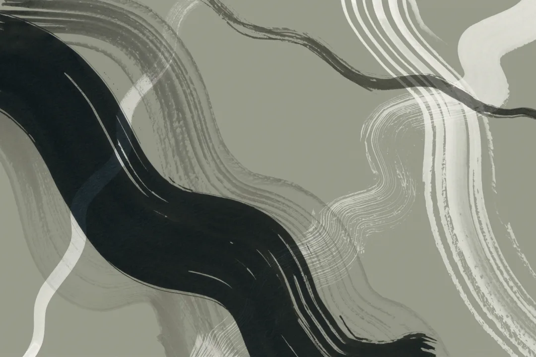 Dark Green Abstract Ink Brush Strokes Mural
