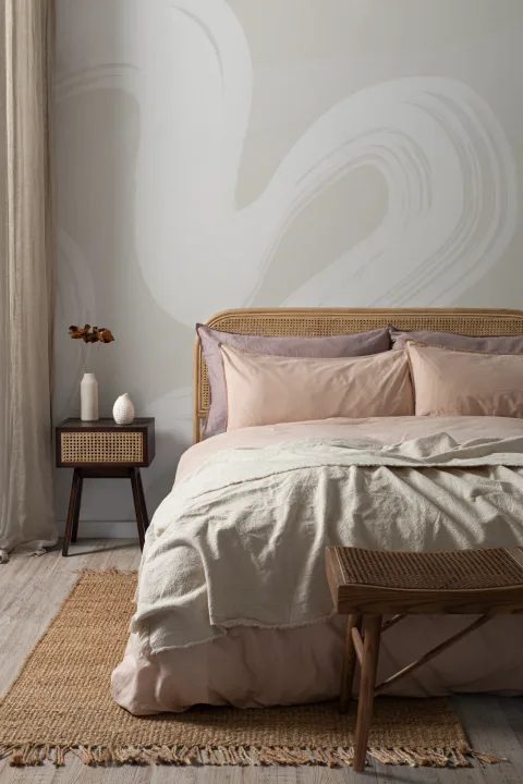 Beige Abstract Swirl Brush Strokes Mural