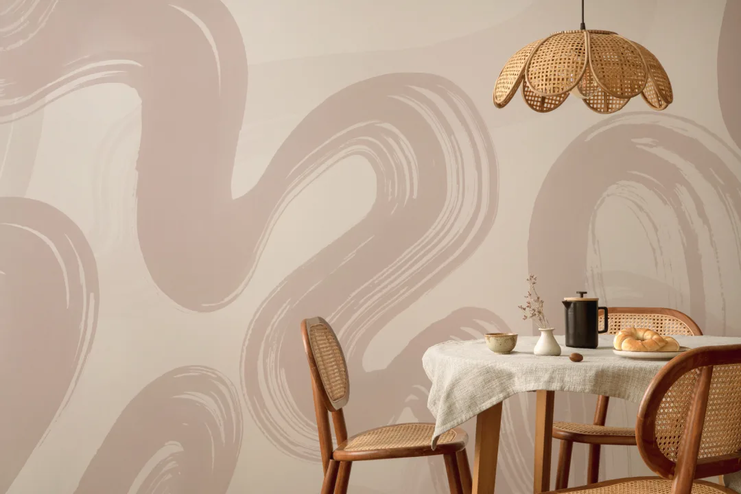 Pink Abstract Swirl Brush Strokes Mural