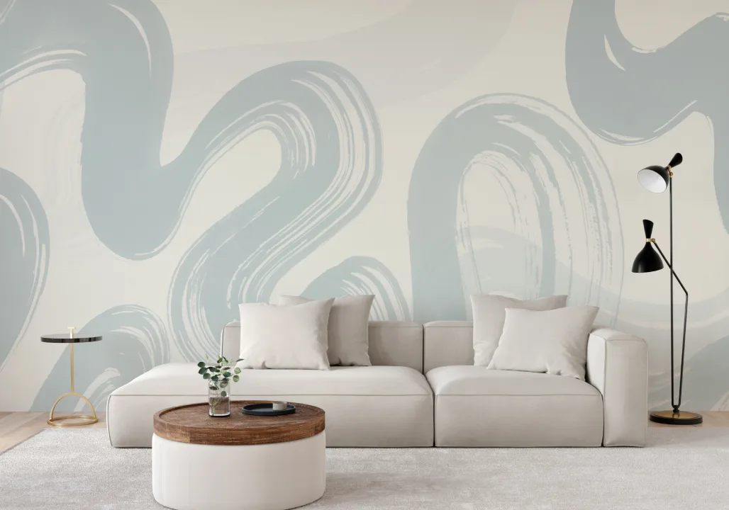 Blue Abstract Swirl Brush Strokes Mural