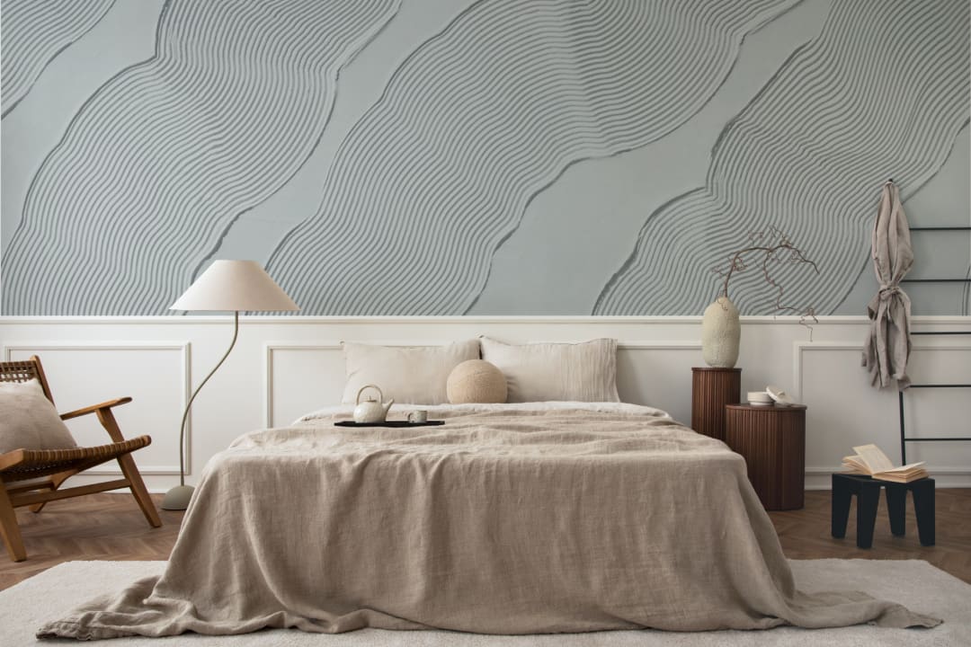 Blue Sculpted Abstract Lines Mural