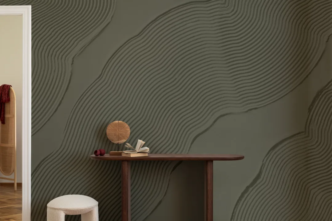 Green Sculpted Abstract Lines Mural