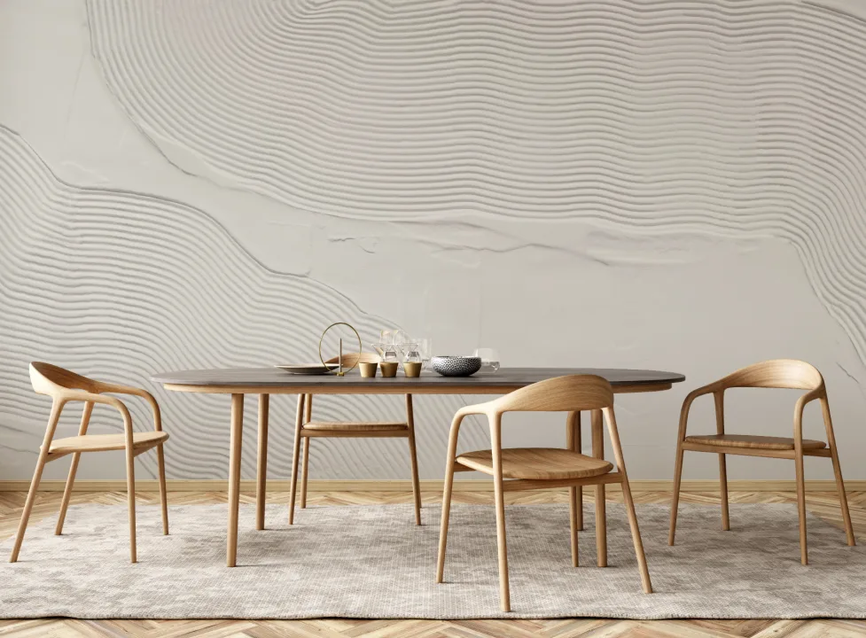 Beige organisk skulpterad abstrakta linjer mural-tapeter