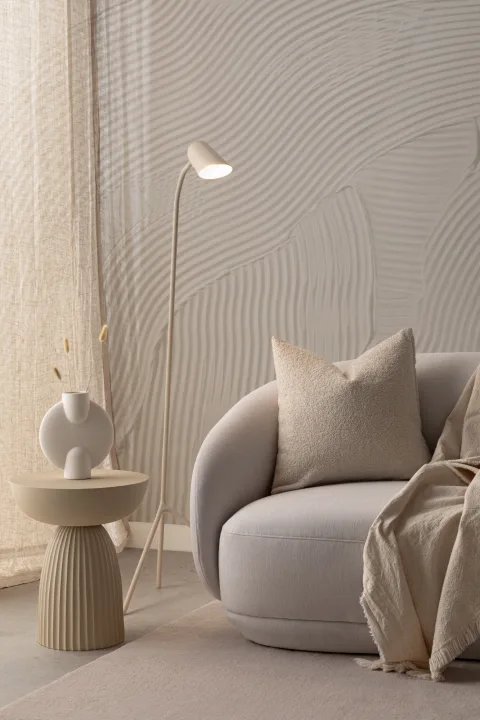 Carta da parati astratta scolpita in beige con linee sovrapposte